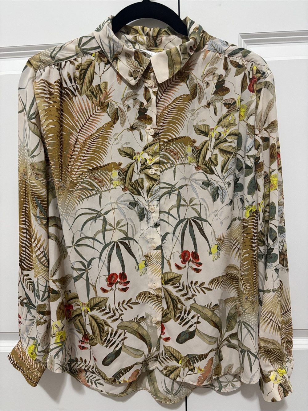 H&M Tropical Botanical Print Button-Up Blouse